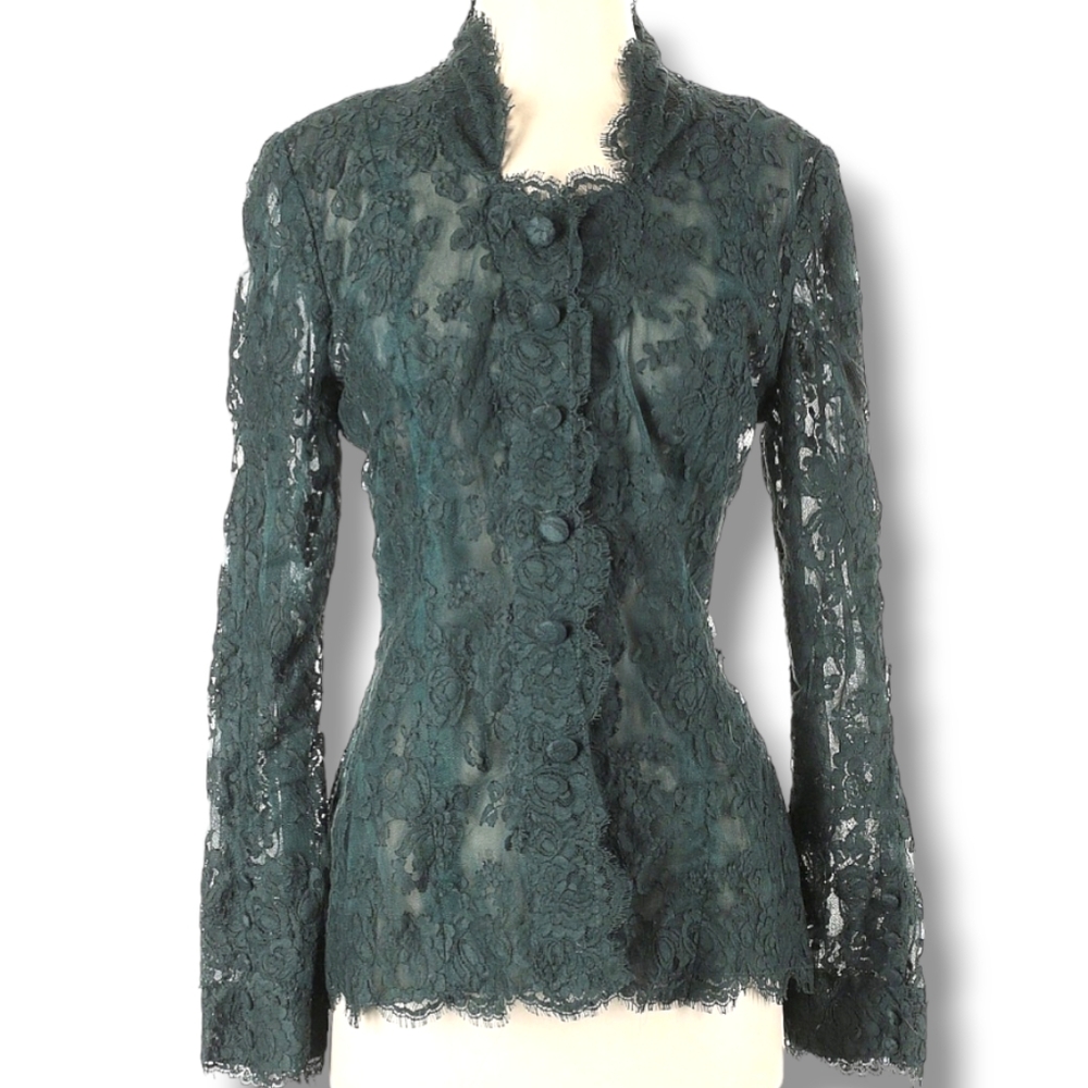 Victor Costa Dark Green Lace Blouse
